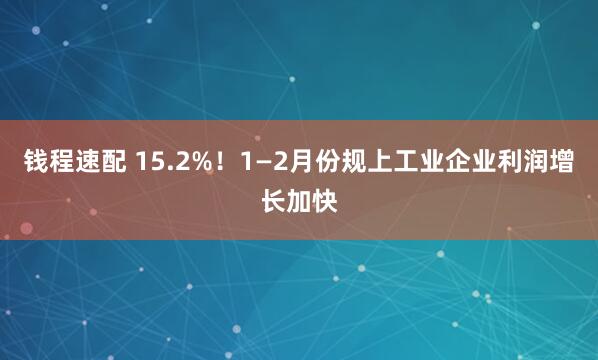 钱程速配 15.2%！1—2月份规上工业企业利润增长加快